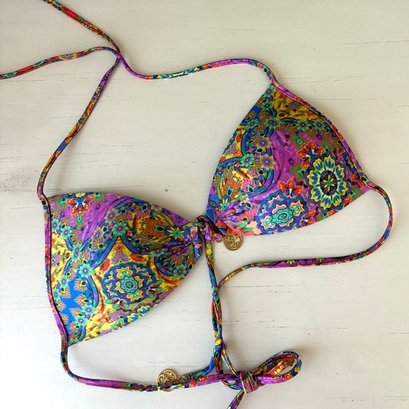 Luli Fama paisley multicolor padded triangle bikini top - small